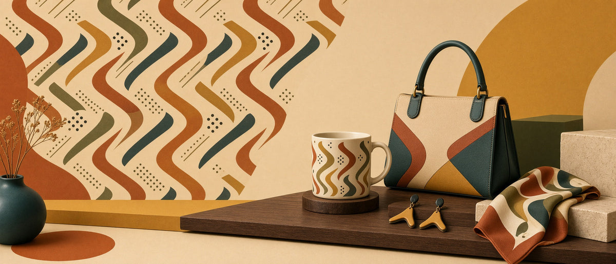 Mid-Century Modern boomerang motif collection banner