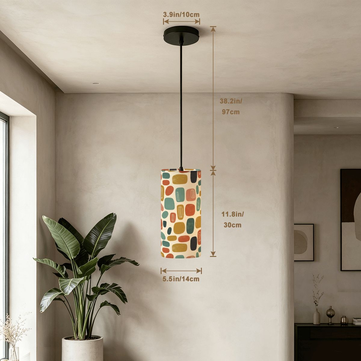 Mosaic Tile Pendant Light | Mid-Century Modern Cylinder Ceiling Light