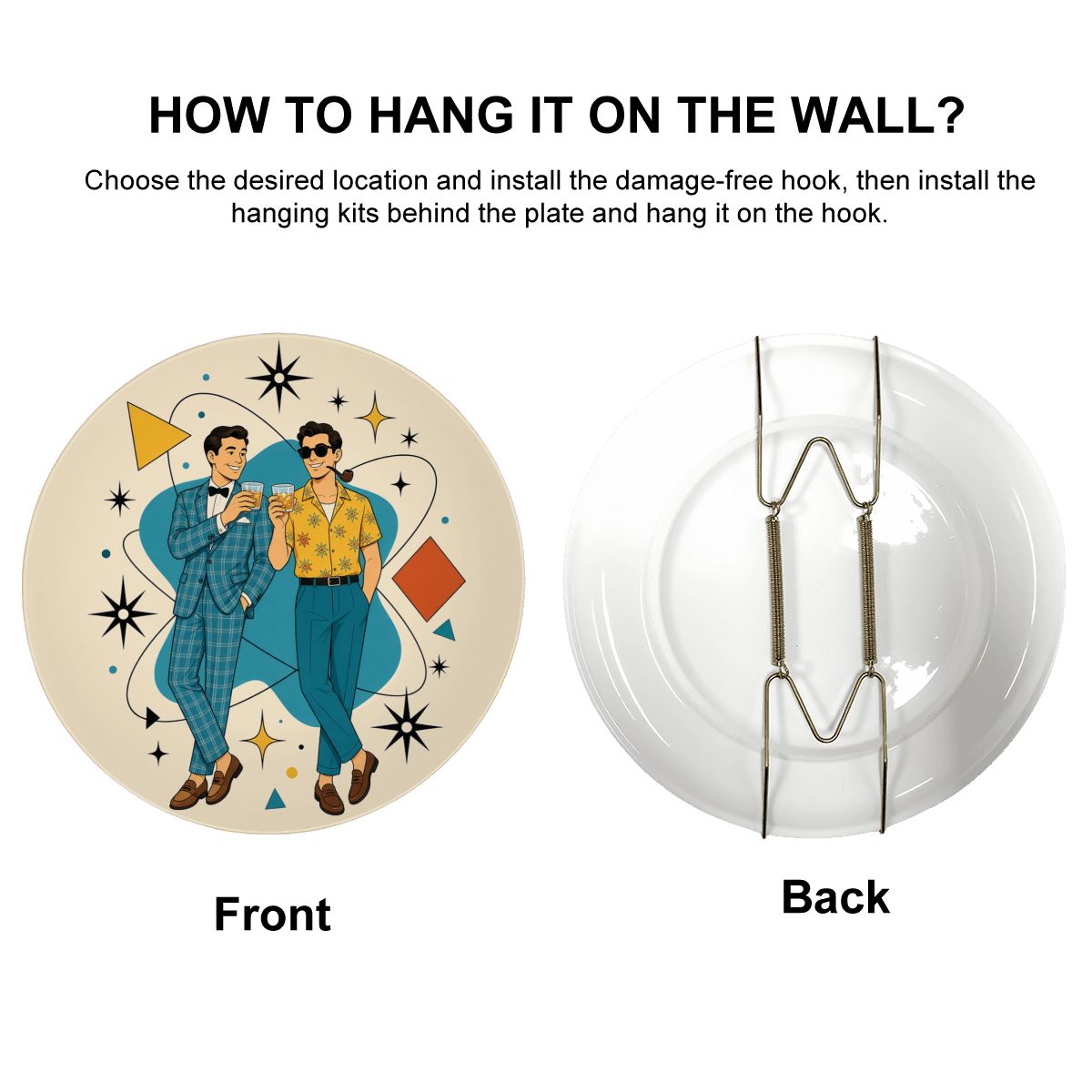 Mid-Century Modern Gay Couple Atomic Ceramic Decorative Plate