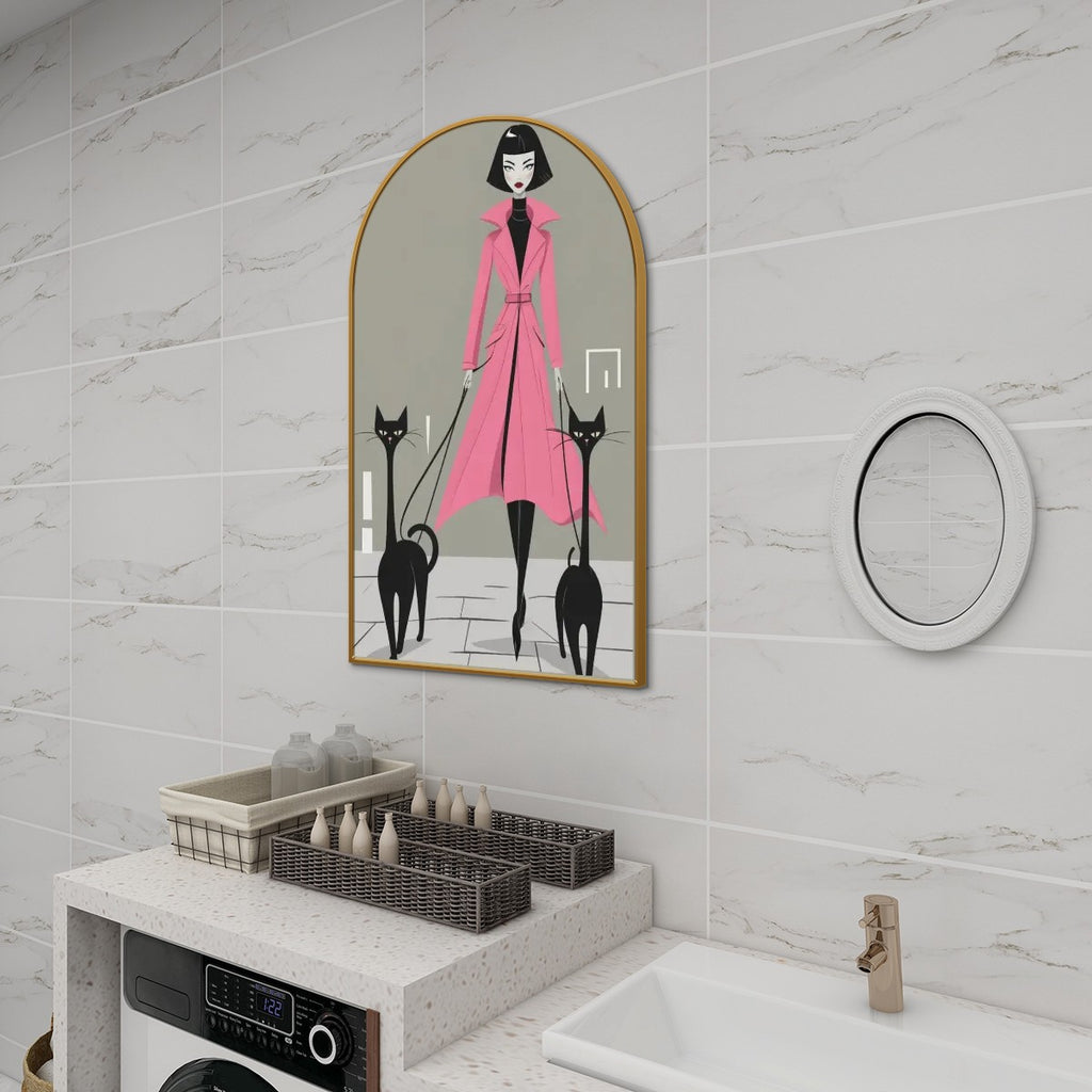 Mid-Century Modern Atomic Cat Muse Arched Canvas