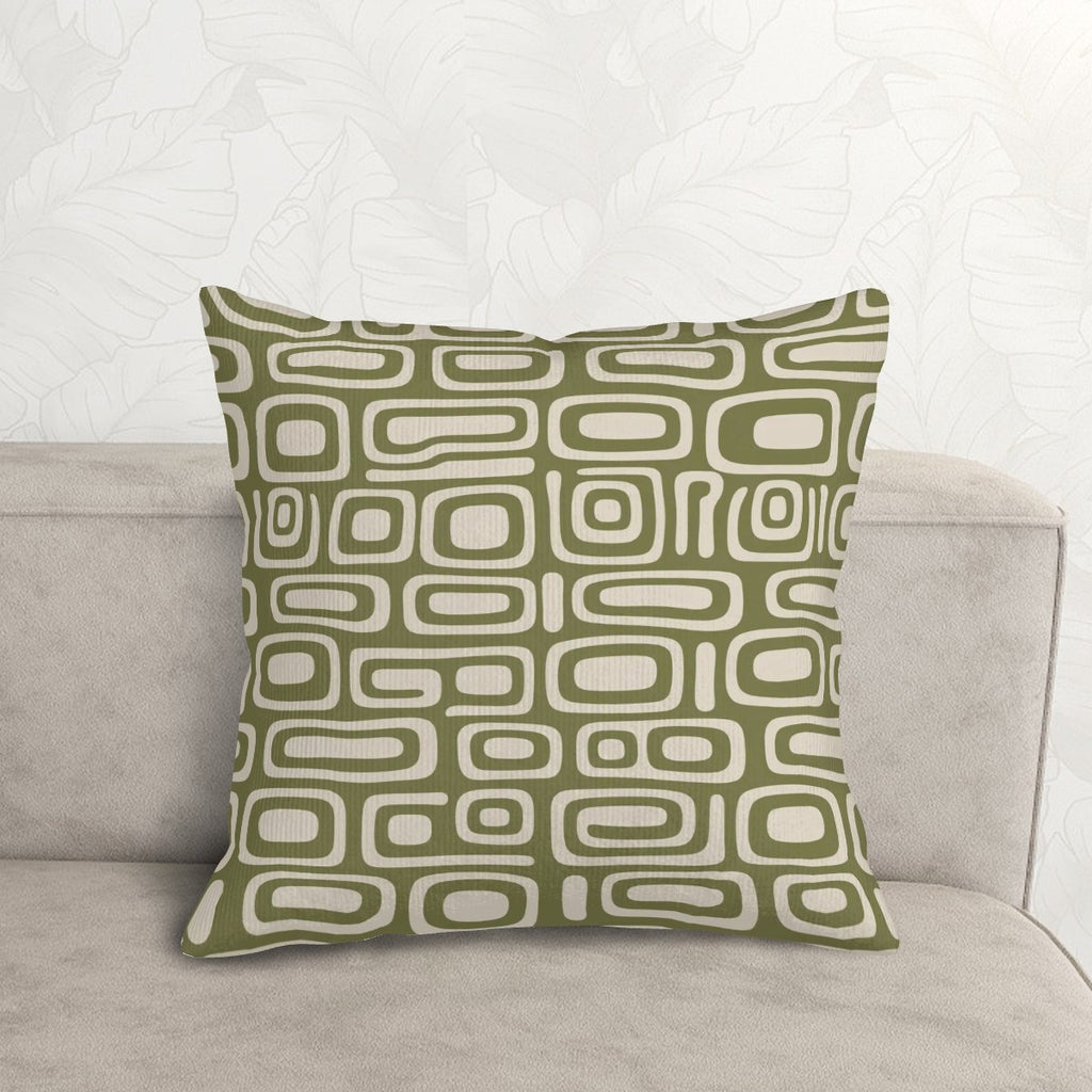Mid-Century Olive Green Geometric Corduroy Throw Pillow