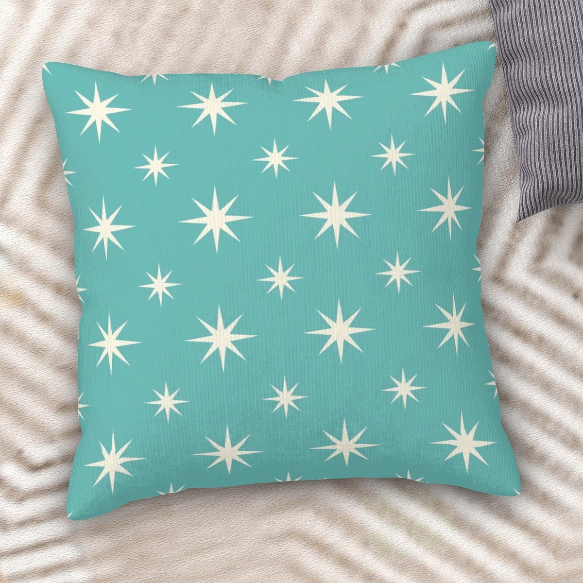 Teal Starburst Mid-Century Modern Corduroy Throw Pillow