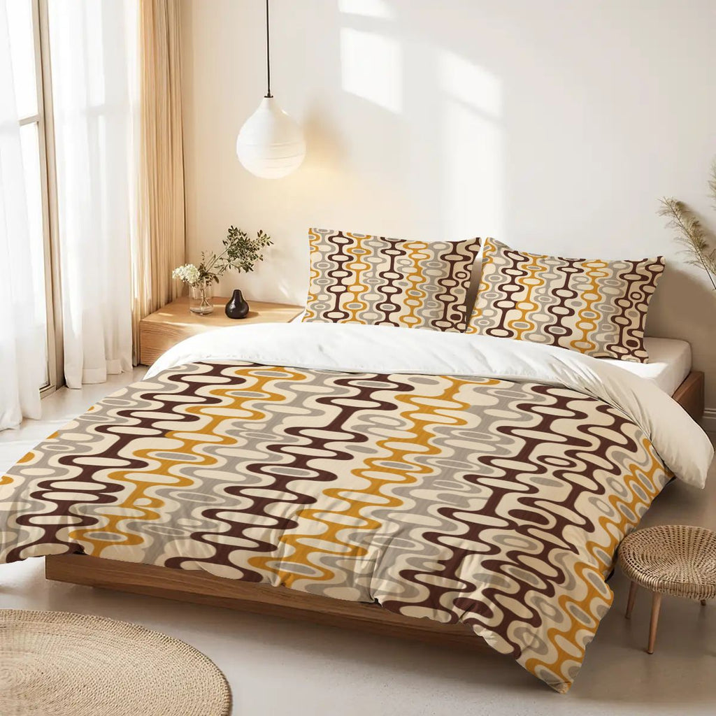 Mid-Century Modern Geometric Queen Duvet Cover Set