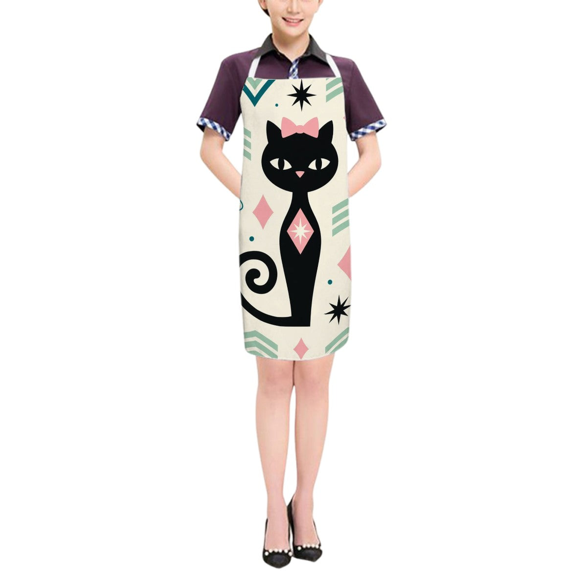 Mid-Century Modern Cat Print Kitchen Apron