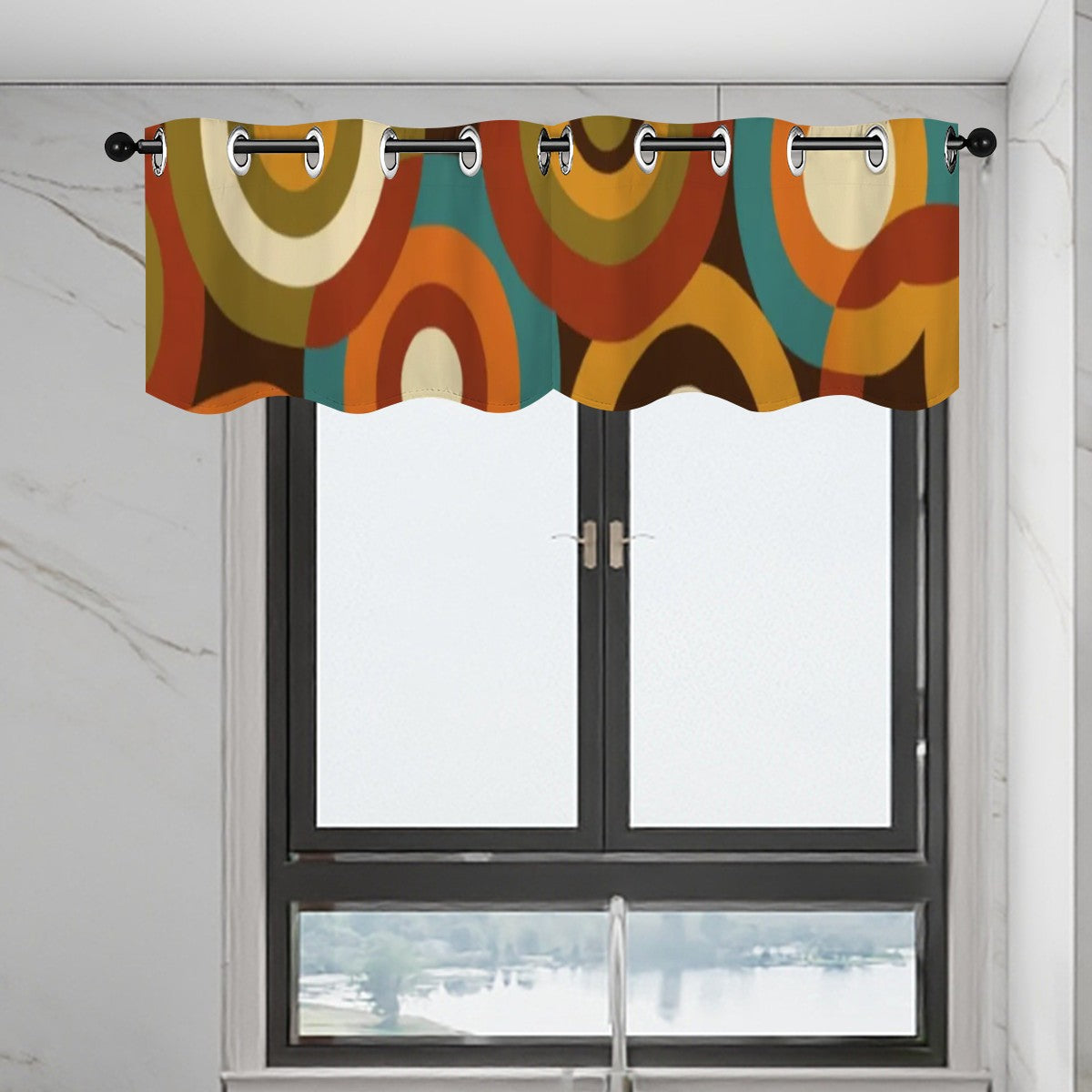 Mid-Century Modern Window Valance — Groovy Waves, 2 Panels (52"×18")