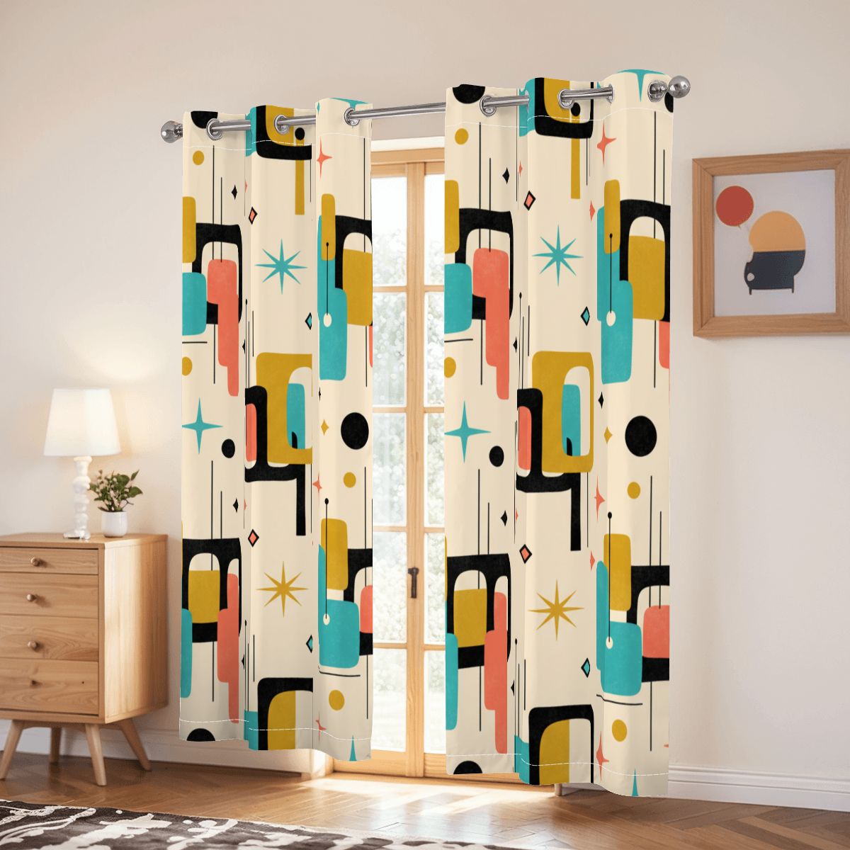 Atomic Bloom Mid-Century Modern Blackout Curtains