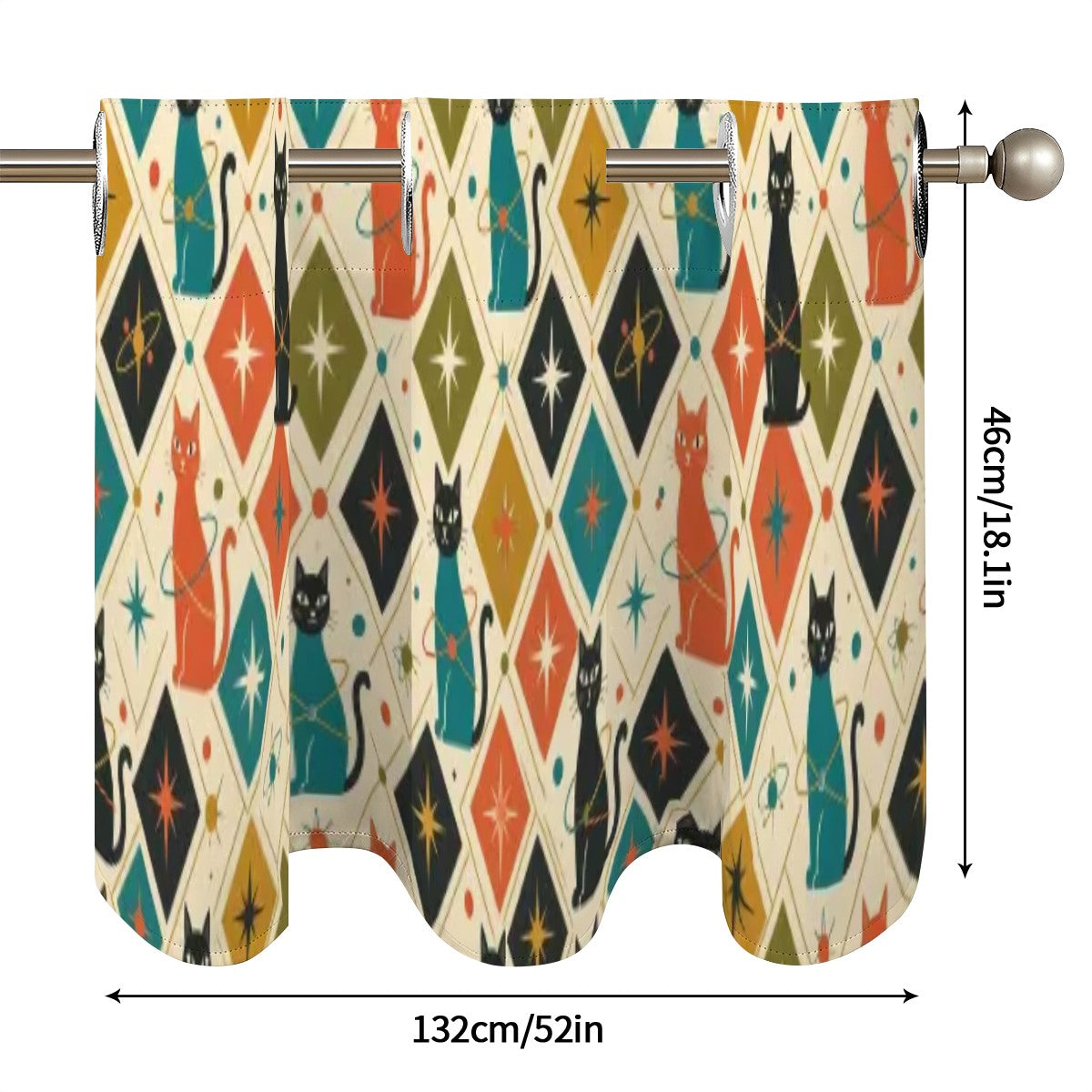 Mid-Century Modern Window Valance — Retro Diamond Ikat, 2 Panels (52"×18")