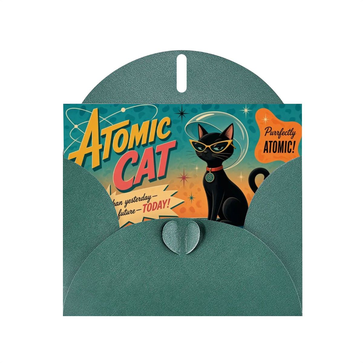 Atomic Cat Mid-Century Modern Greeting Card