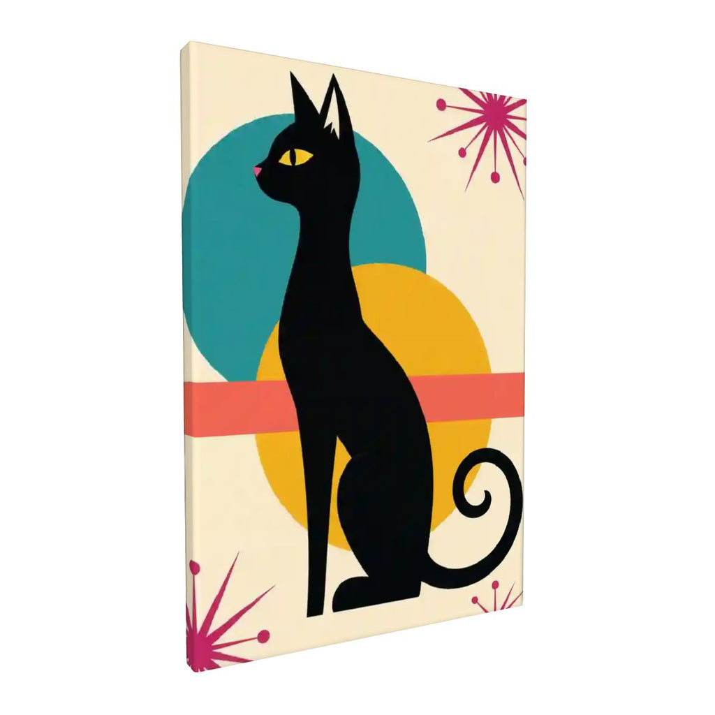 Mid-Century Modern Black Cat Framed Canvas Art