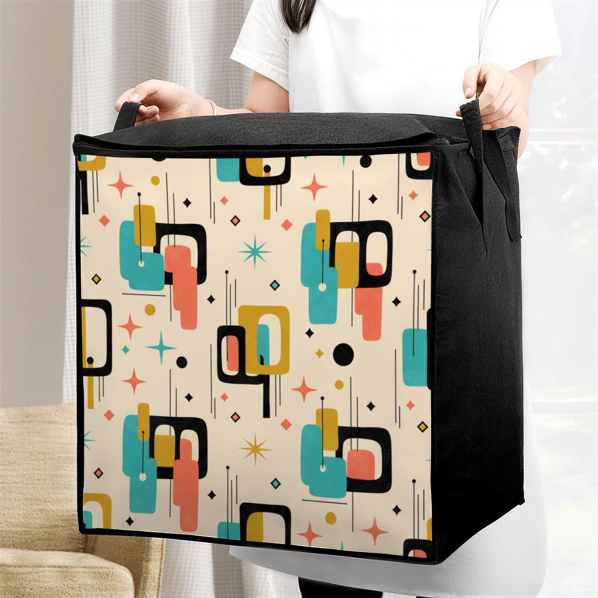 Mid-Century Modern Geometric Comforter Storage Bag