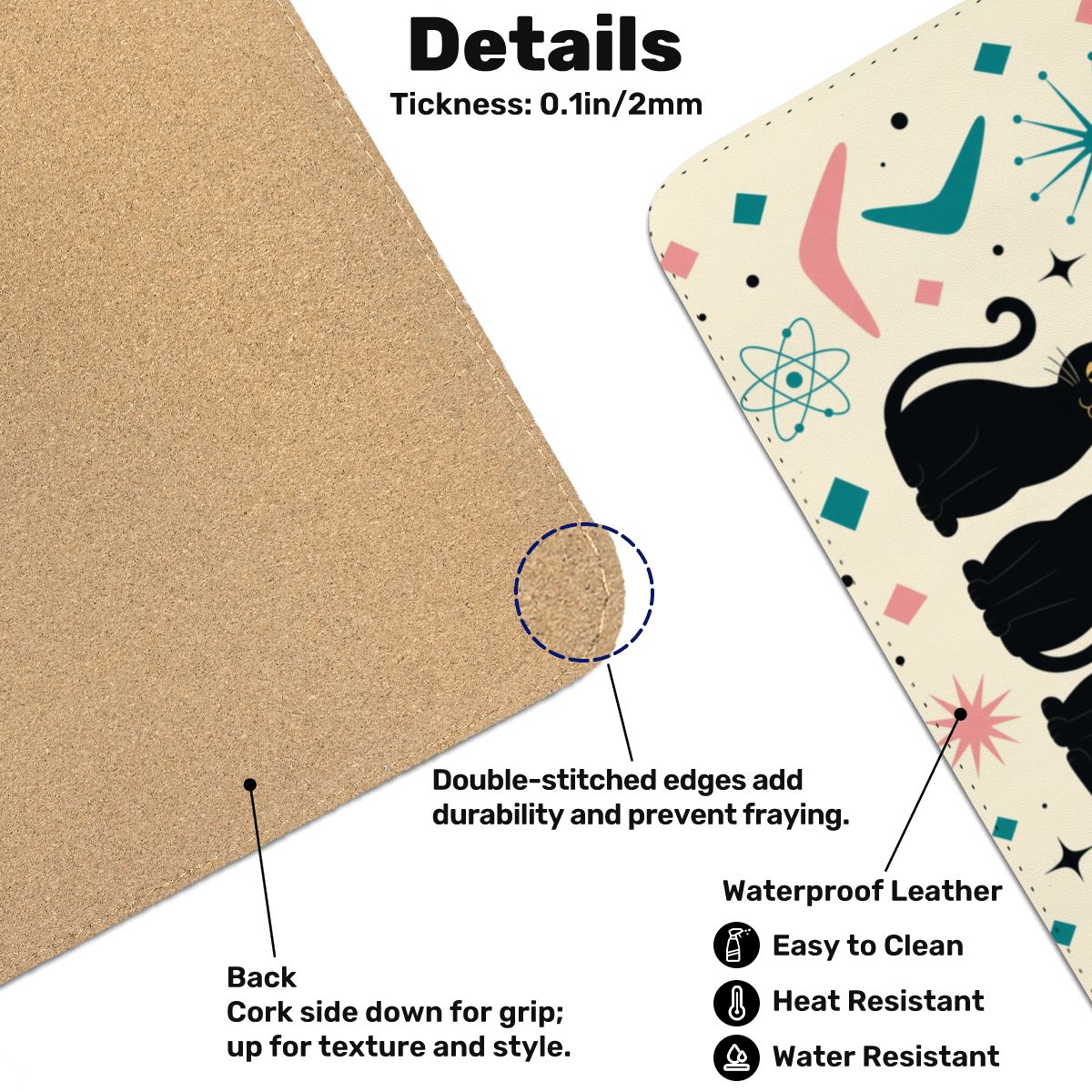 Mid-Century Modern Atomic Cat Trio Extended Mouse Pad