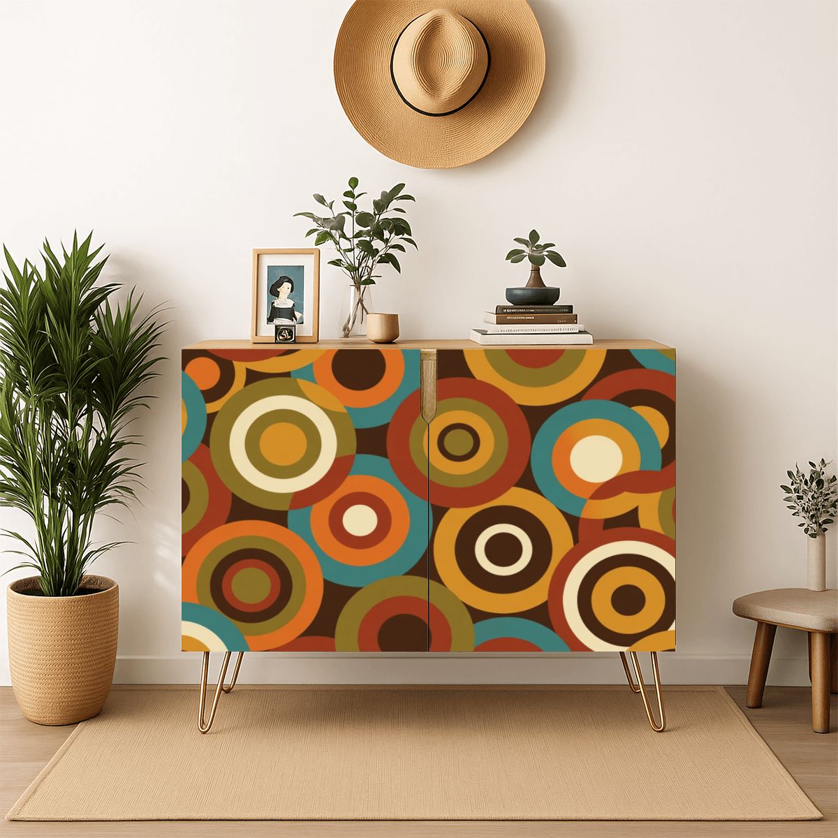 Mid-Century Modern Concentric Circle Storage Cabinet, Made in USA