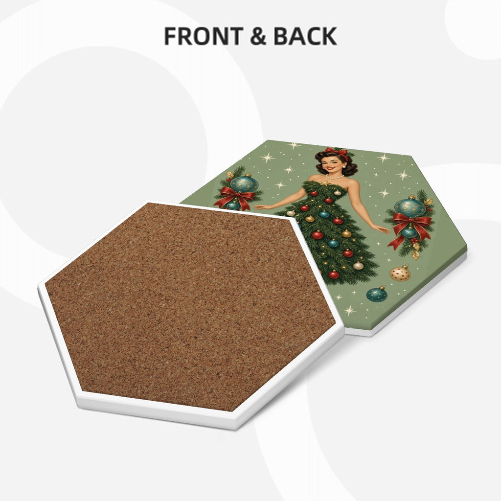 Mid-Century Modern Christmas Tree Ceramic Coaster Set