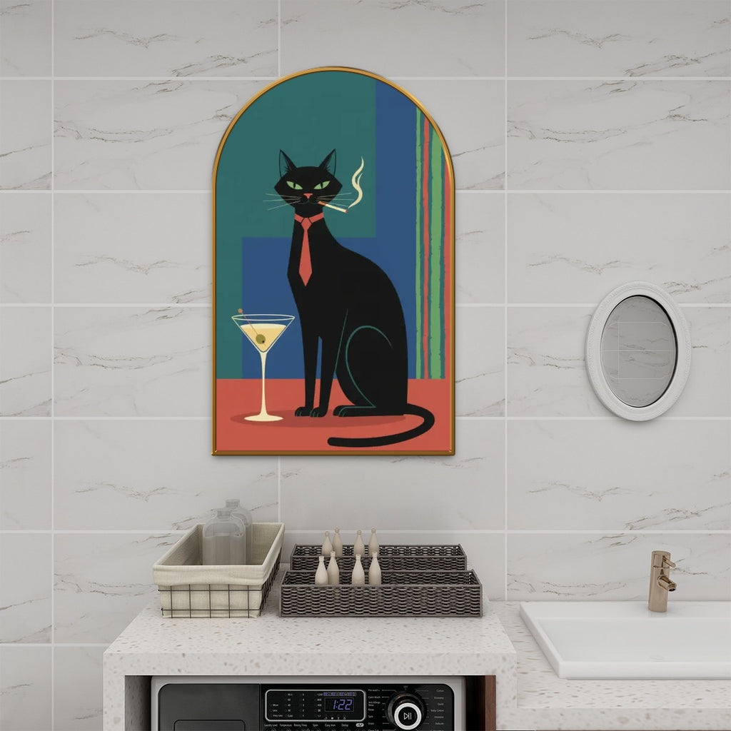 Mid-Century Modern Dapper Atomic Cat Arched Canvas