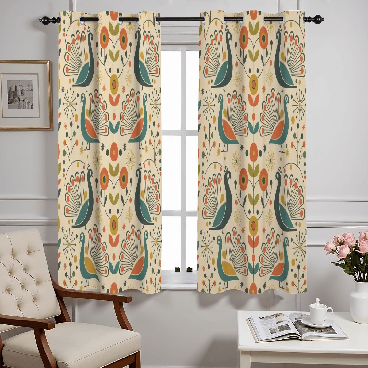 Mid-Century Modern Botanical Blackout Curtains, Set of 2