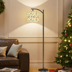 Mid-Century Modern Arch & Bloom Print Arc Floor Lamp