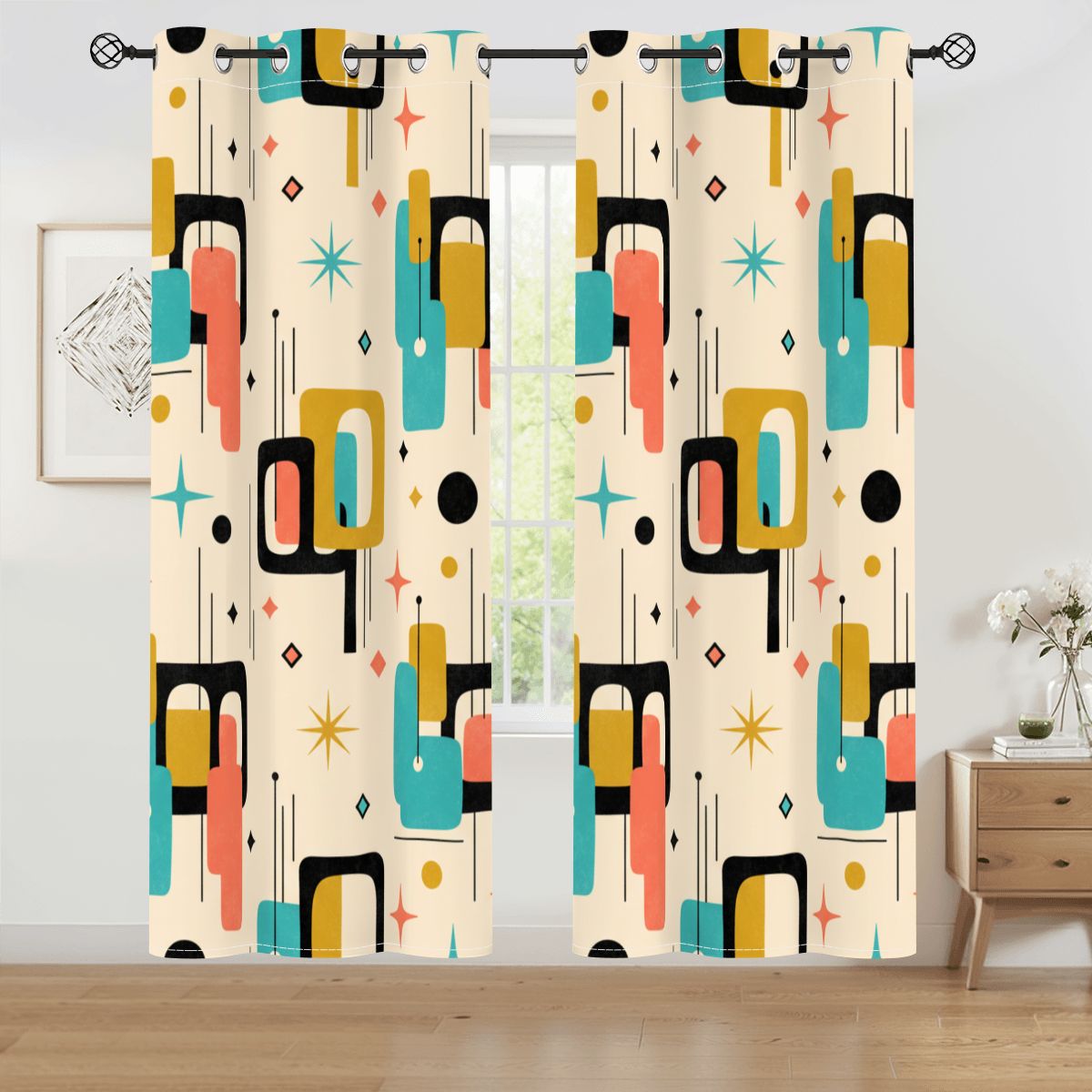 Atomic Bloom Mid-Century Modern Blackout Curtains