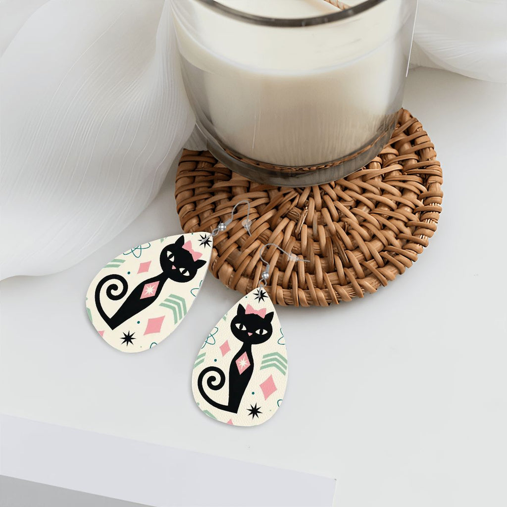Atomic Cat Teardrop Earrings | Mid-Century Modern Statement Drops