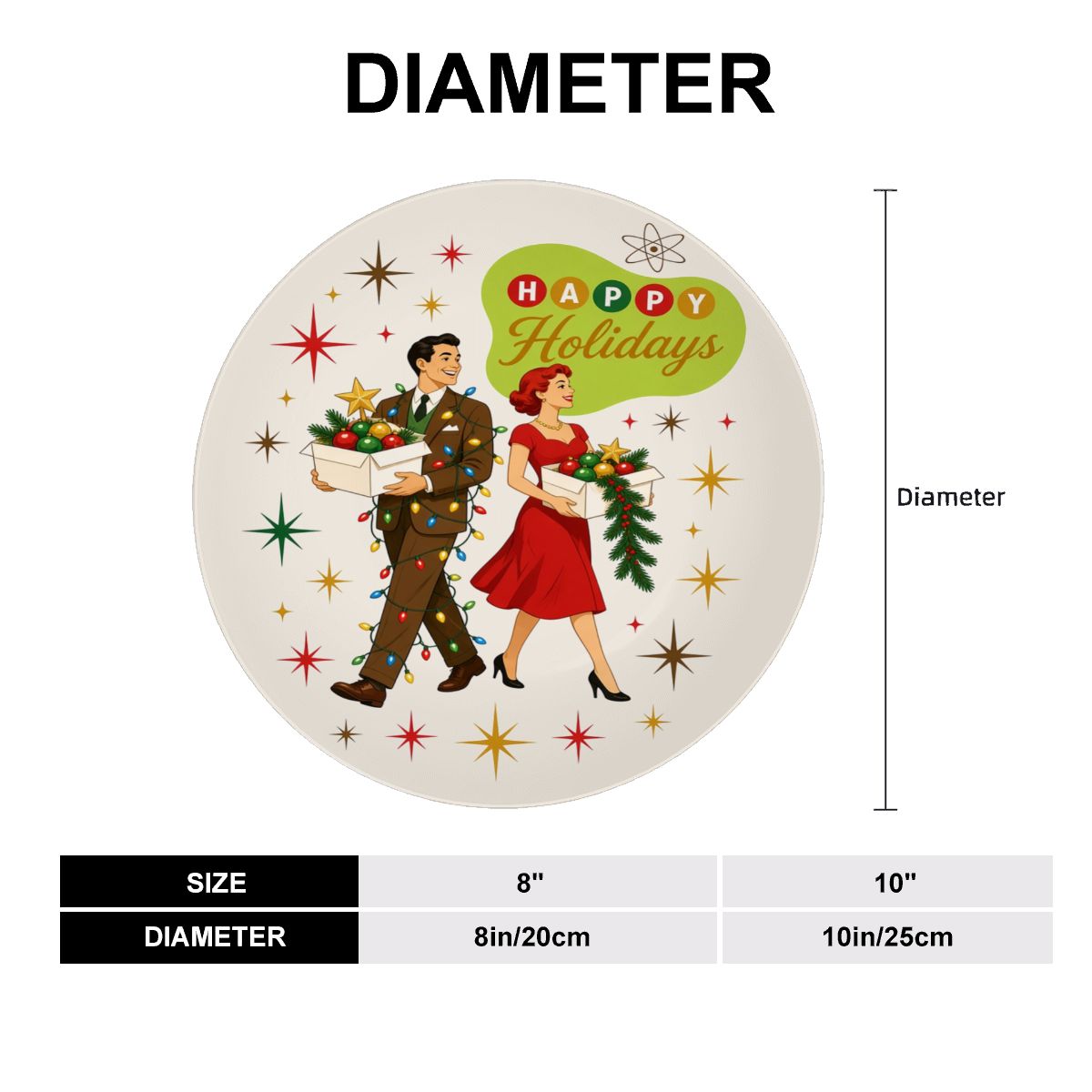 Mid-Century Modern Happy Holidays Dancing Couple Ceramic Decorative Plate