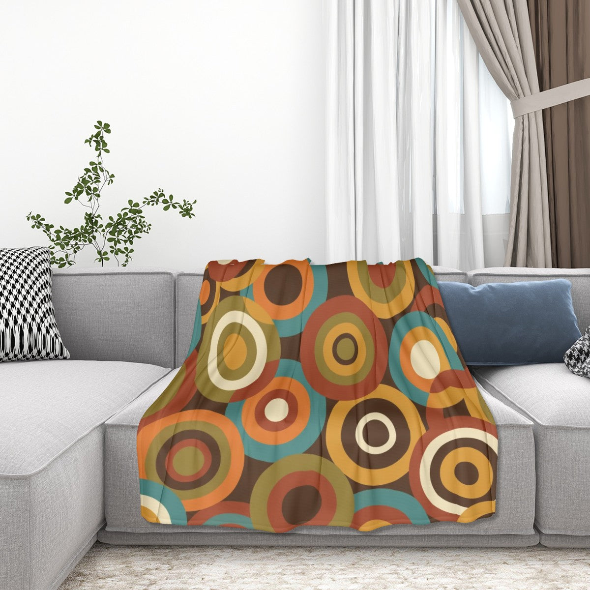 Mid-Century Modern Atomic Concentric-Circle Throw Blanket