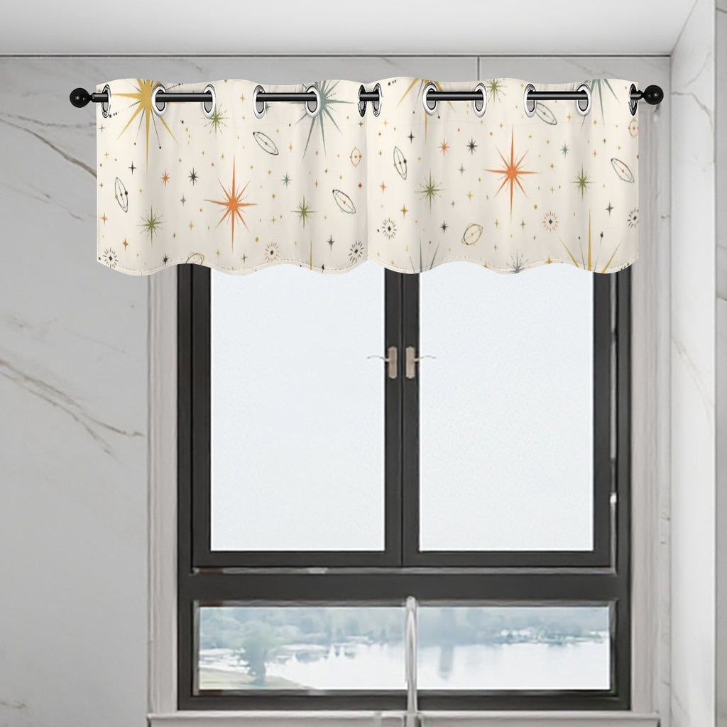 Mid-Century Modern Window Valance — Atomic Starburst, 2 Panels (52"×18")