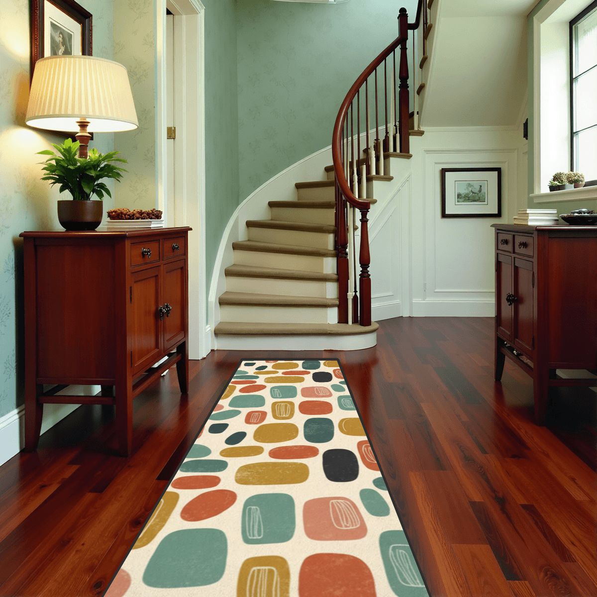 Mid-Century Modern Pebble Colorblock Runner Rug