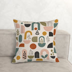 Mid-Century Modern Abstract Arch & Botanical Print Corduroy Throw Pillow