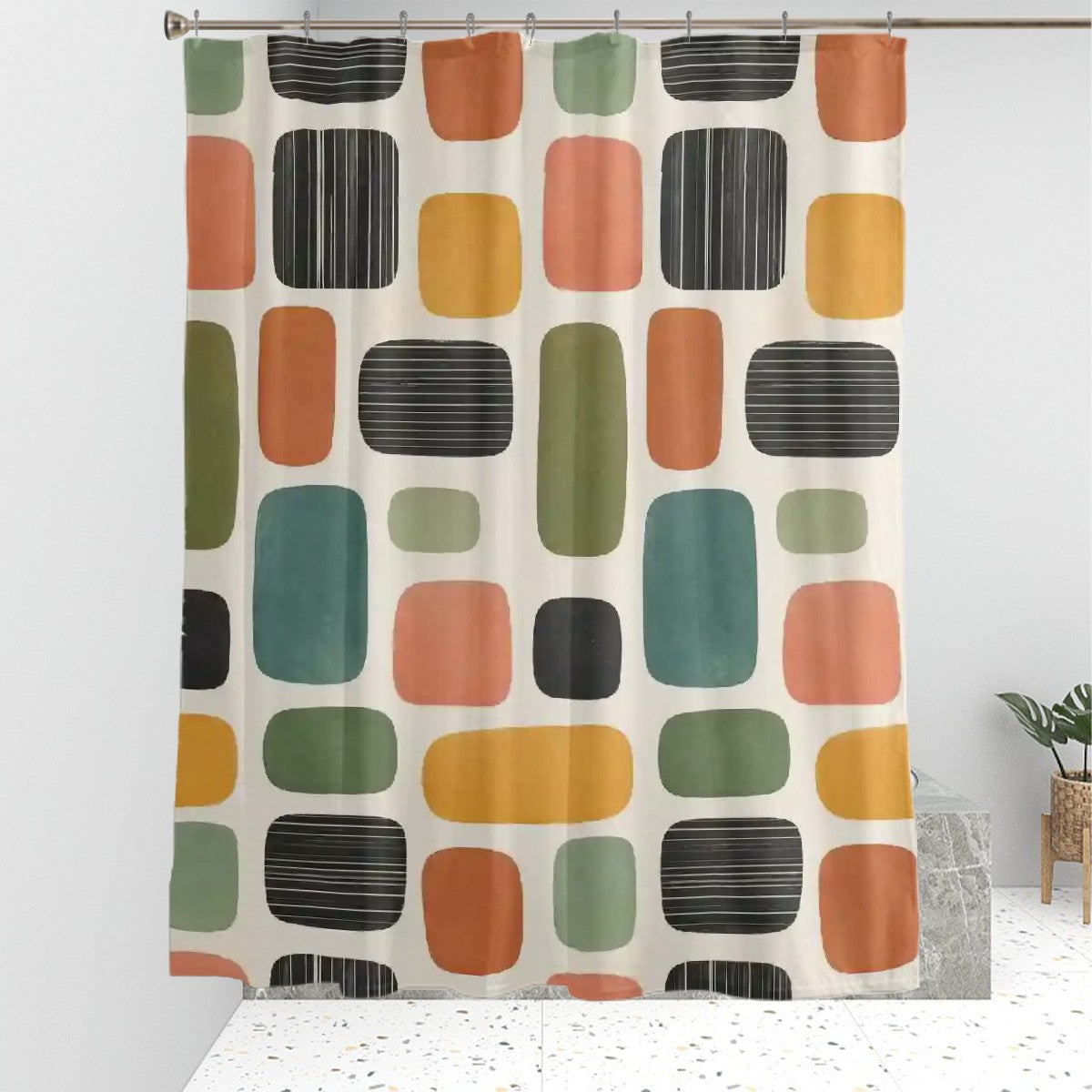 Mid-Century Modern Atomic Rounded Block Shower Curtain