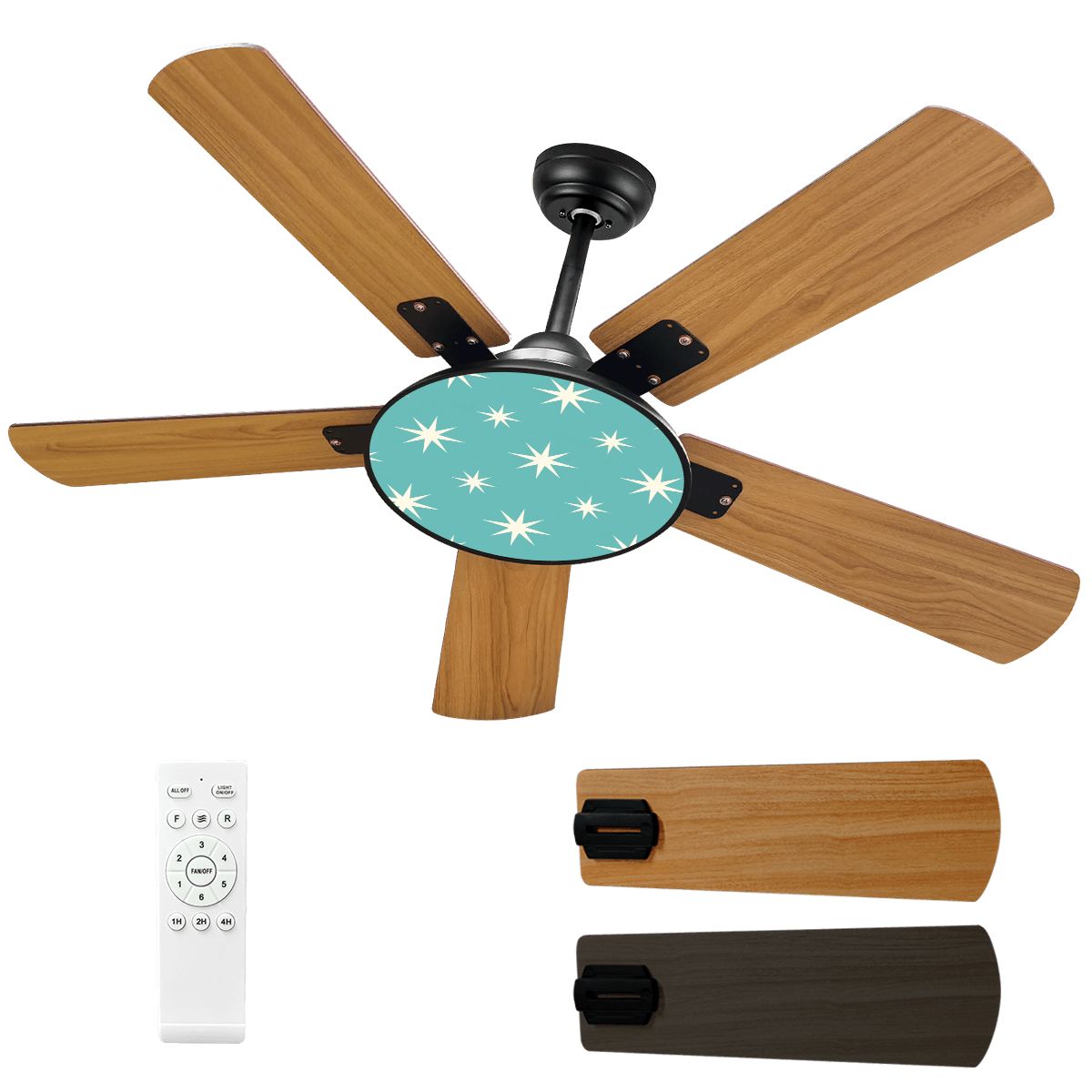 Turquoise Starburst 42-Inch Ceiling Fan with Light