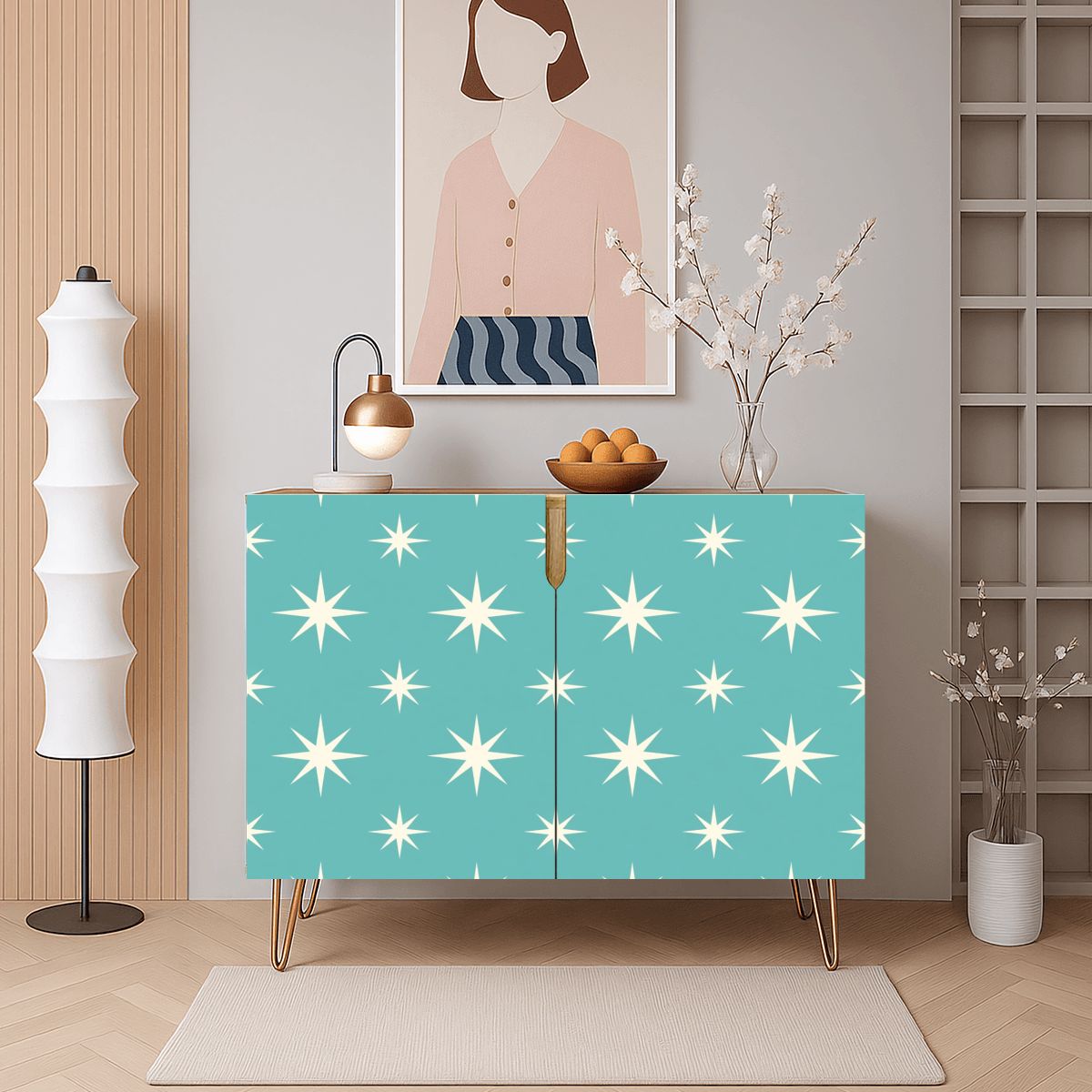Teal Starburst Mid-Century Modern Media Console