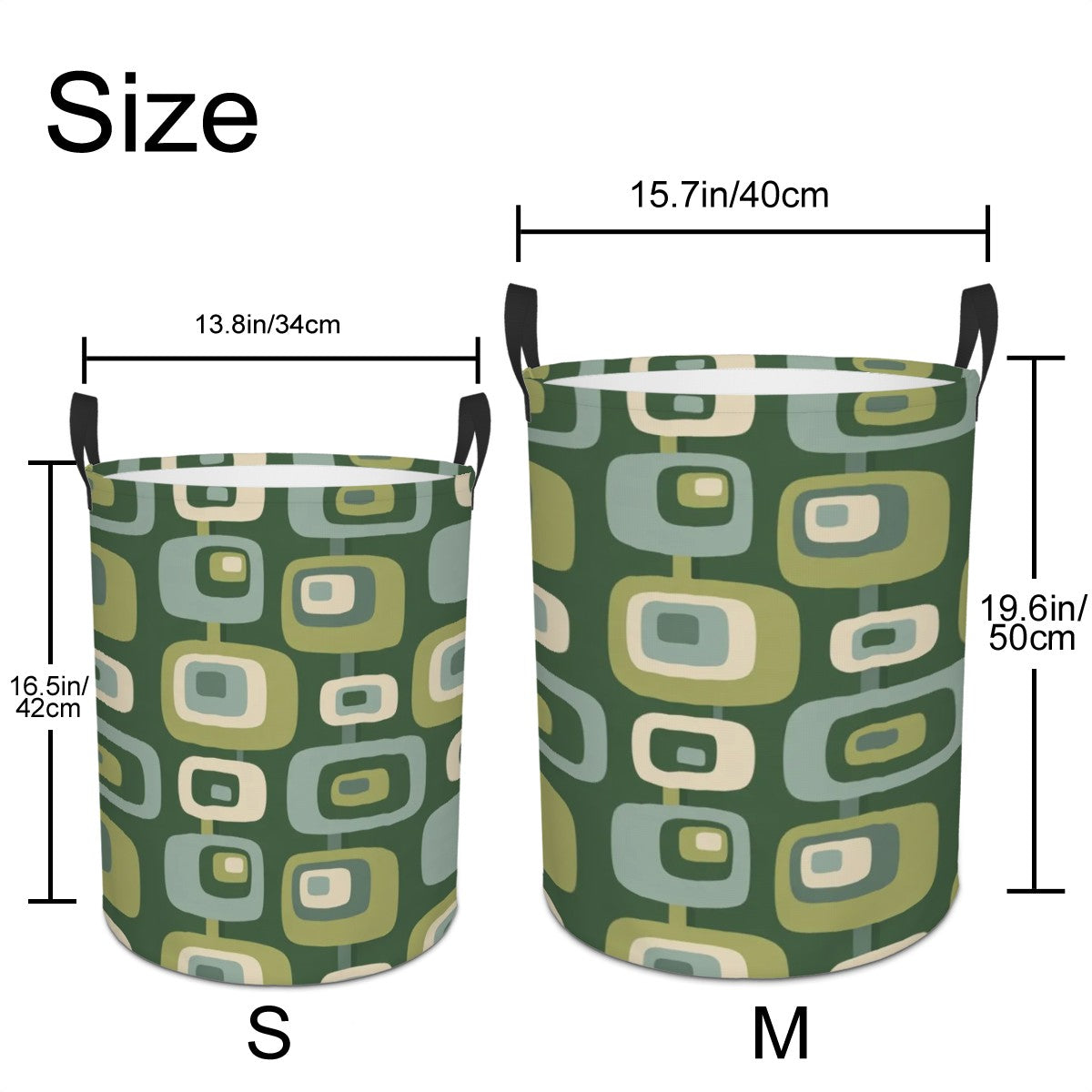 Mid-Century Modern Olive Green Geometric Laundry Basket