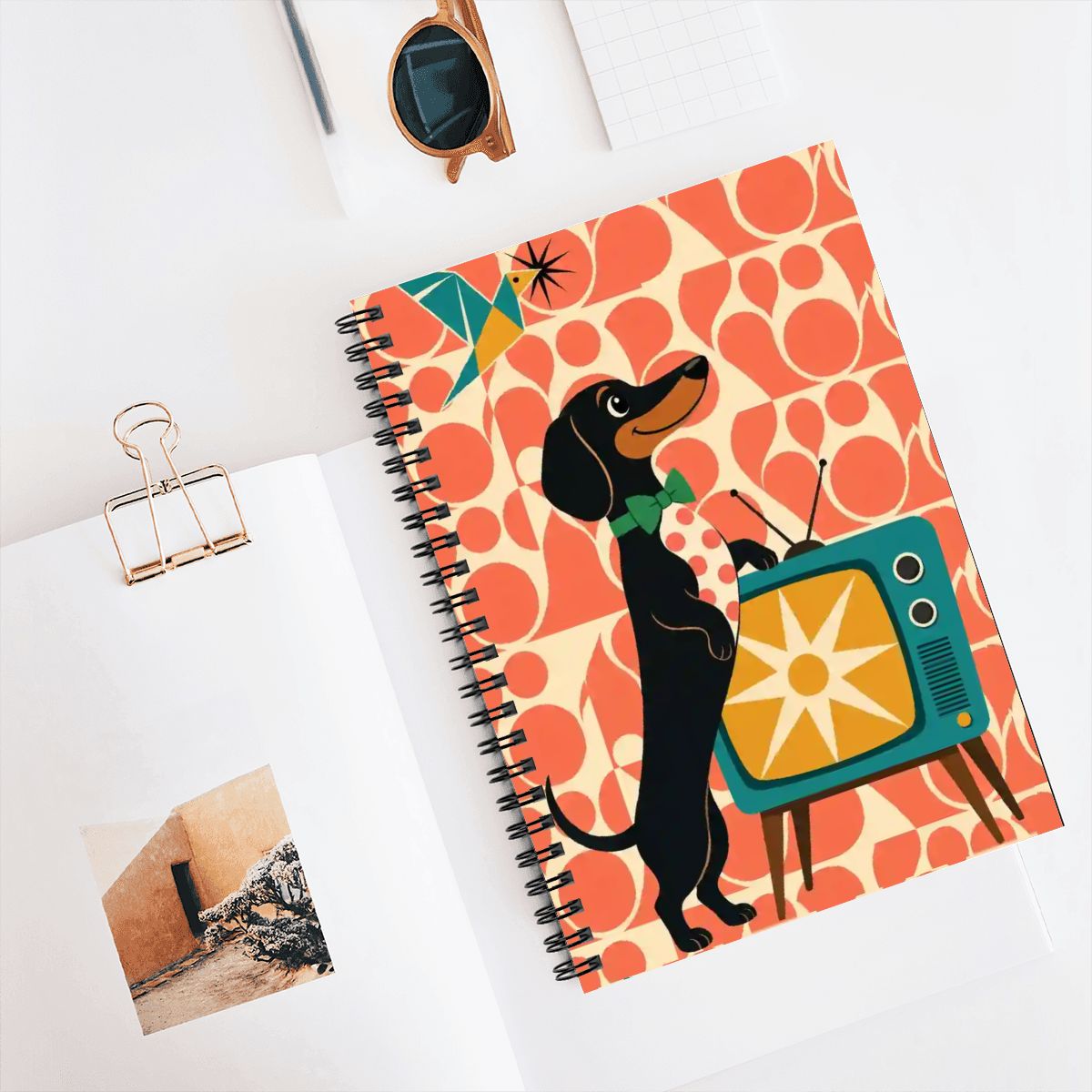 Mid-Century Modern Atomic Dog Spiral Notebook