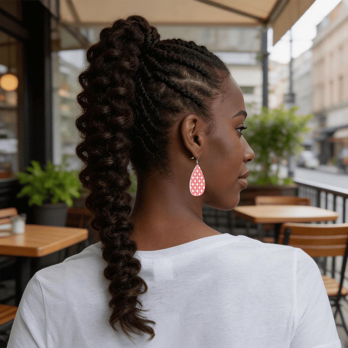 MCM-Era Atomic Circle Print Teardrop Earrings