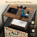Mid-Century Modern Pebble Nightstand with Charging Station | 2-Drawer Bedside Table