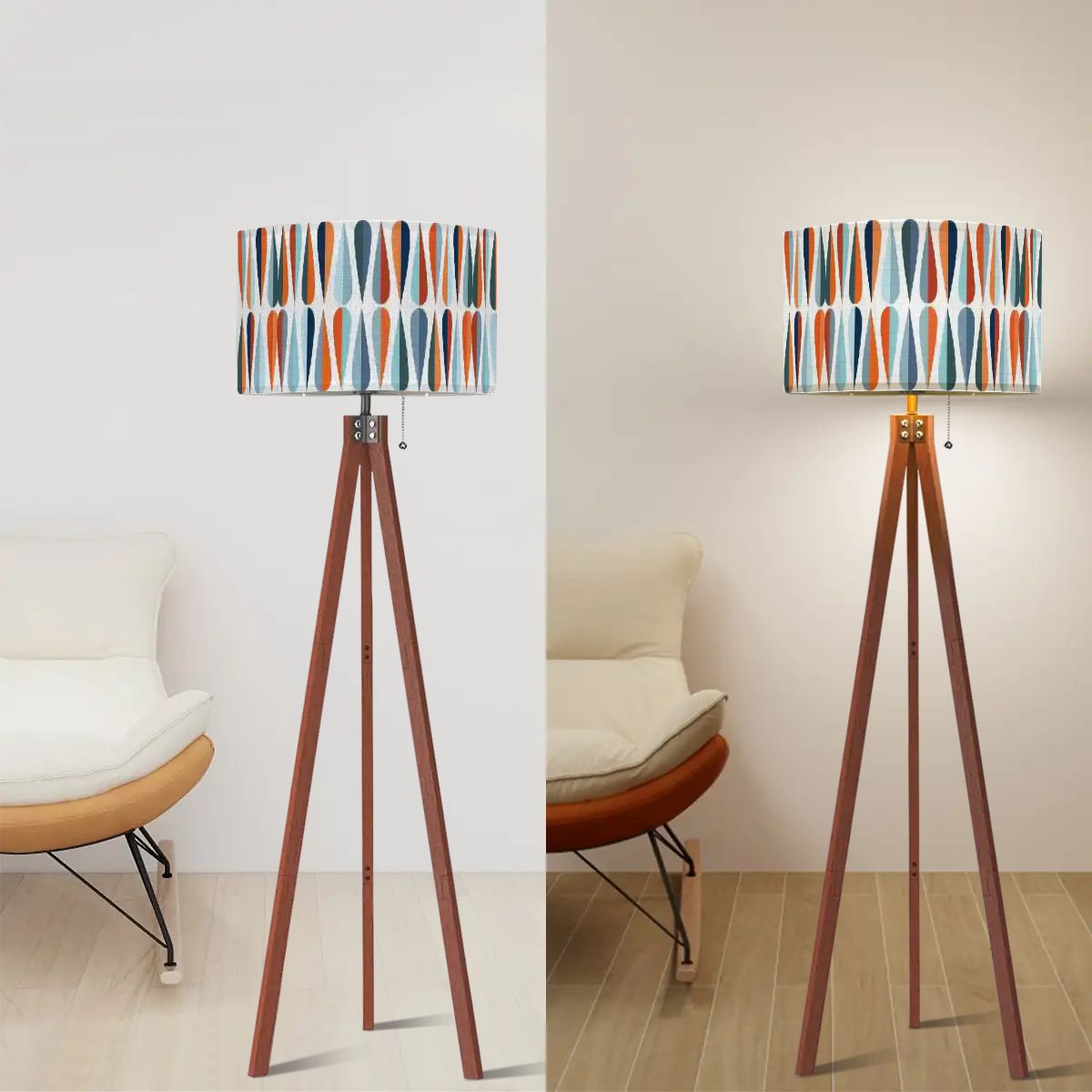 Mid-Century Modern Teardrop Geometric Tripod Floor Lamp