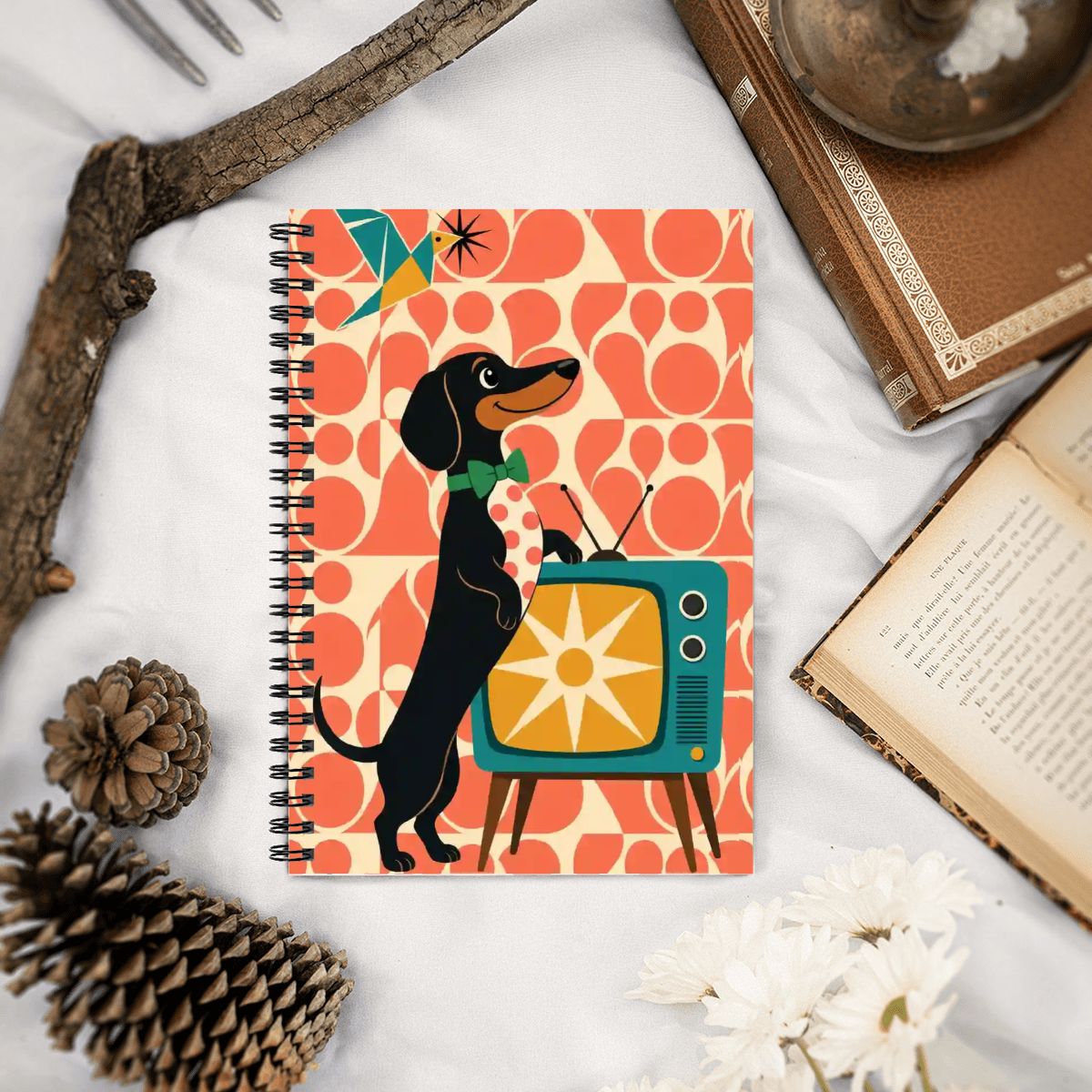 Mid-Century Modern Atomic Dog Spiral Notebook