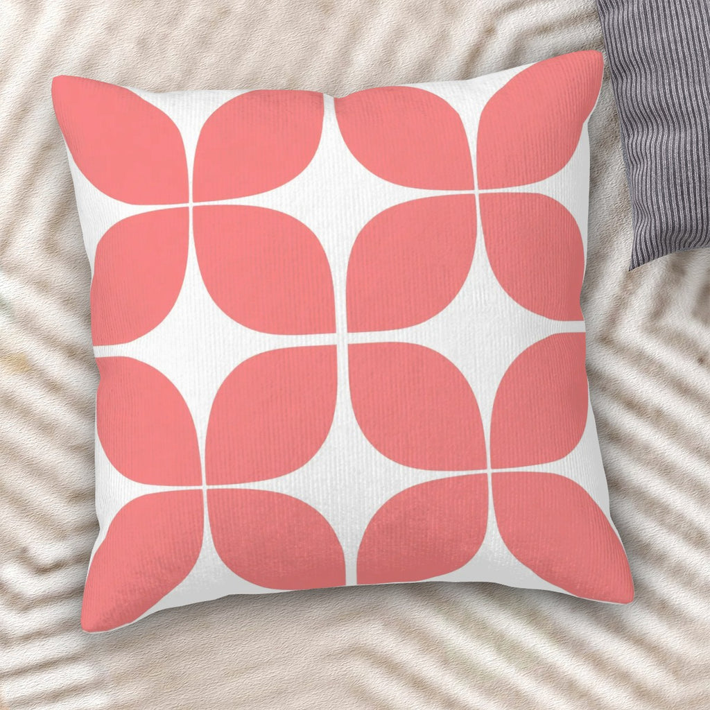 Mid-Century Modern Coral Grid Corduroy Pillow