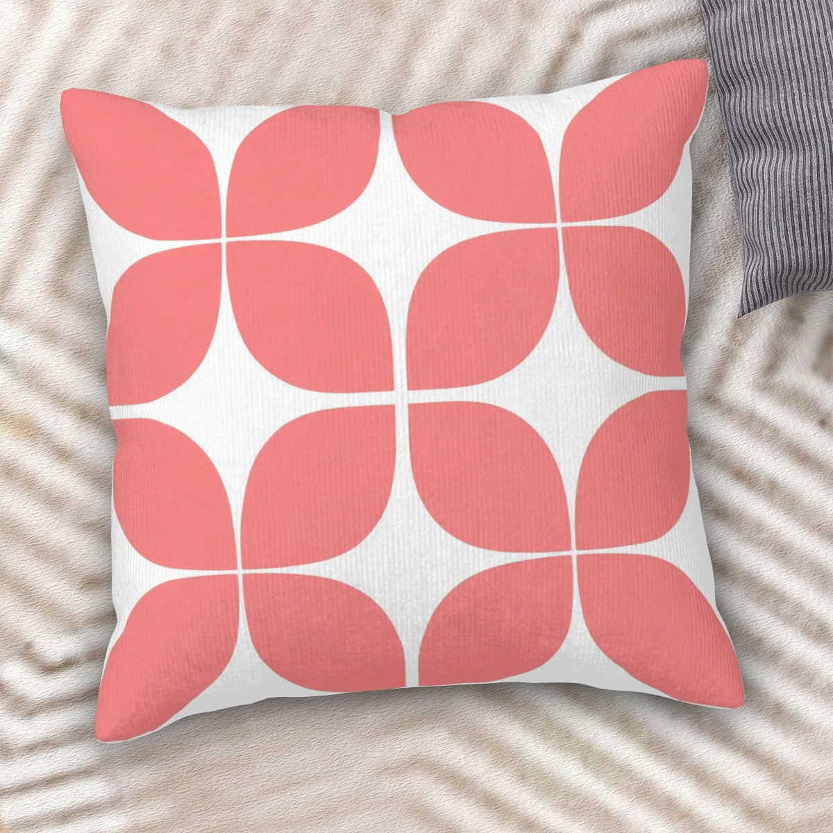 Mid-Century Modern Coral Grid Corduroy Pillow