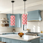 Mid-Century Modern Pendant Light in Pink Geometric | Cylinder Ceiling Light