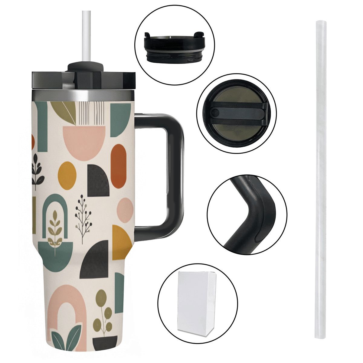 MCM-Era Abstract Botanical & Geometric Print 40 oz Travel Tumbler