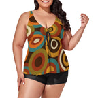 MCM-Era Atomic Concentric-Circle Print Plus-Size Two-Piece Swimsuit