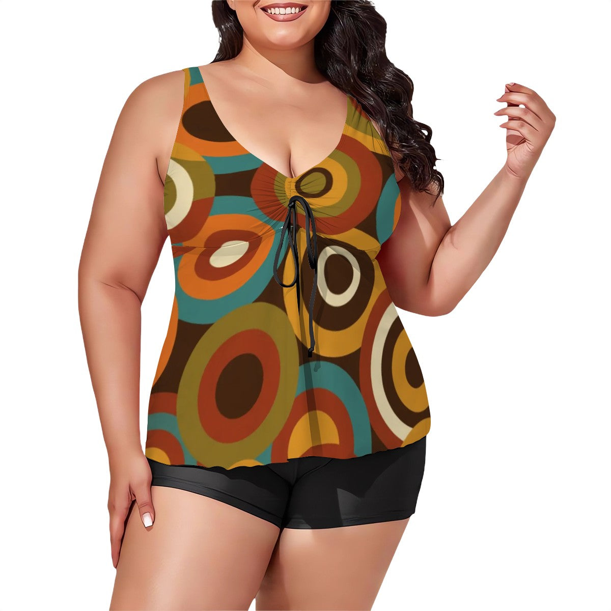 MCM-Era Atomic Concentric-Circle Print Plus-Size Two-Piece Swimsuit