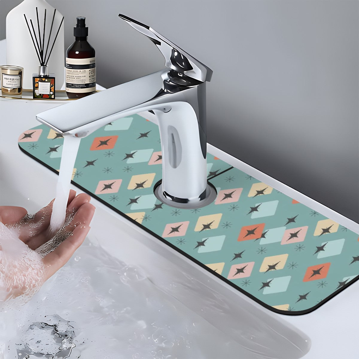 Mid-Century Modern Geometric Sink Faucet Mat
