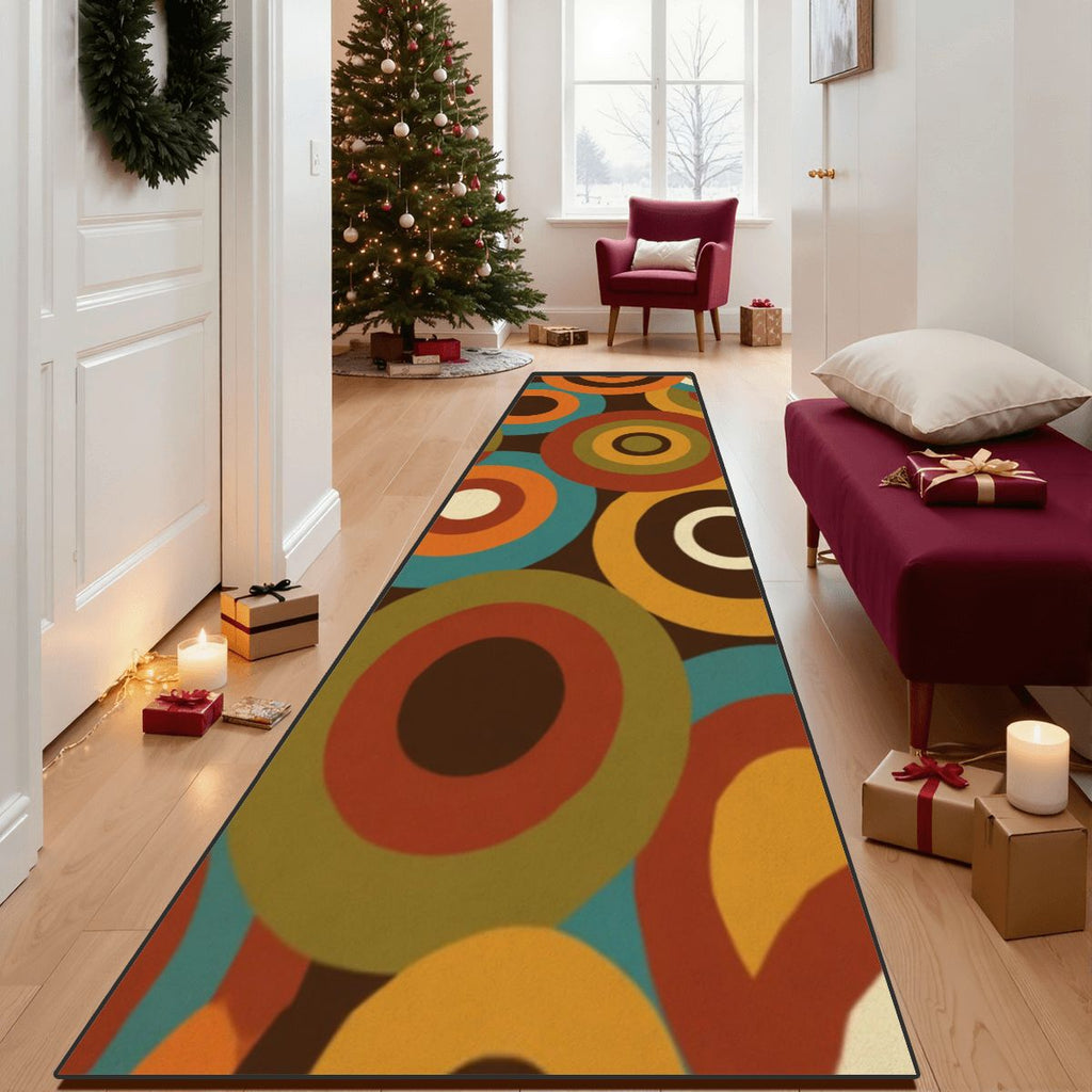 Mid-Century Modern Concentric Colorblock Runner Rug