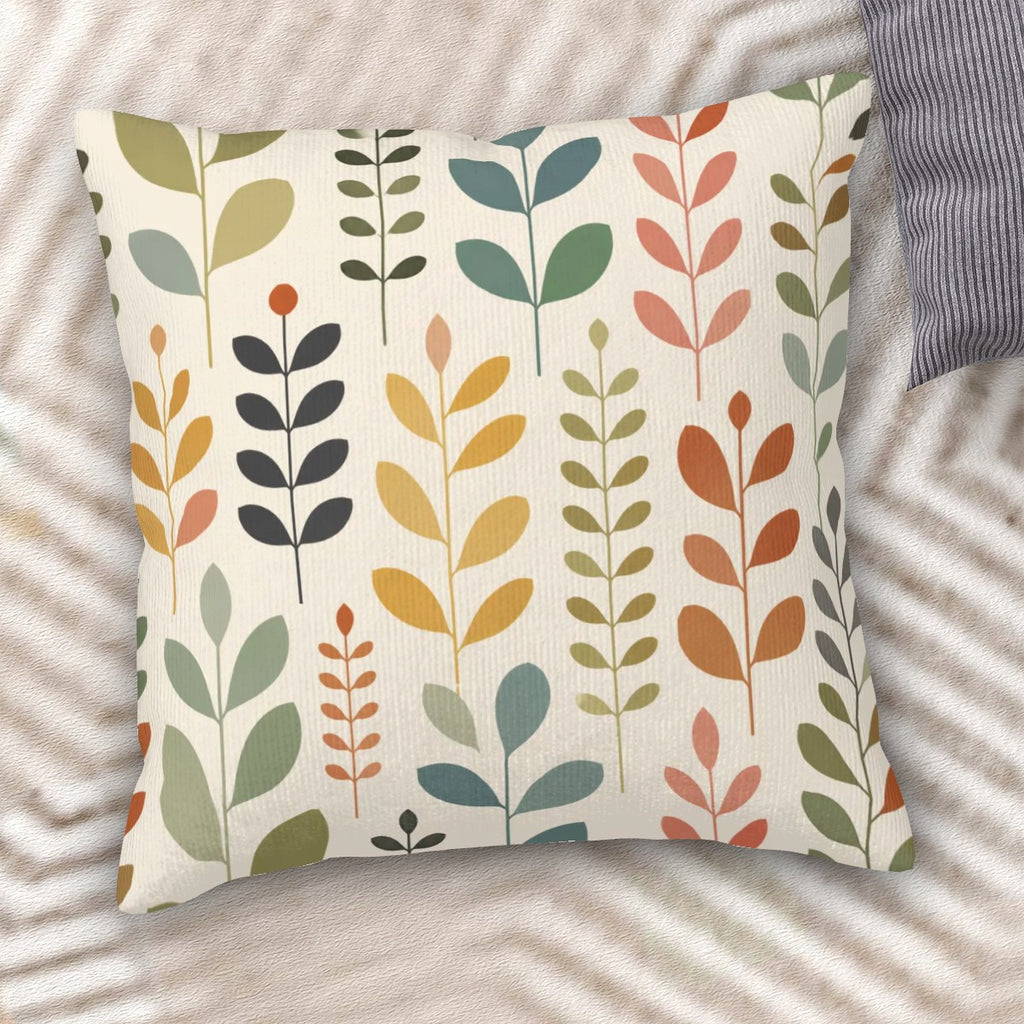 Mid-Century Modern Botanical Leaf Print Corduroy Throw Pillow