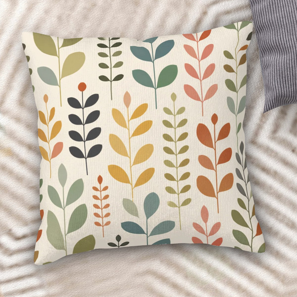 Mid-Century Modern Botanical Leaf Print Corduroy Throw Pillow