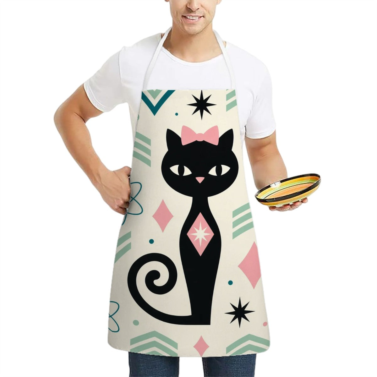 Mid-Century Modern Cat Print Kitchen Apron