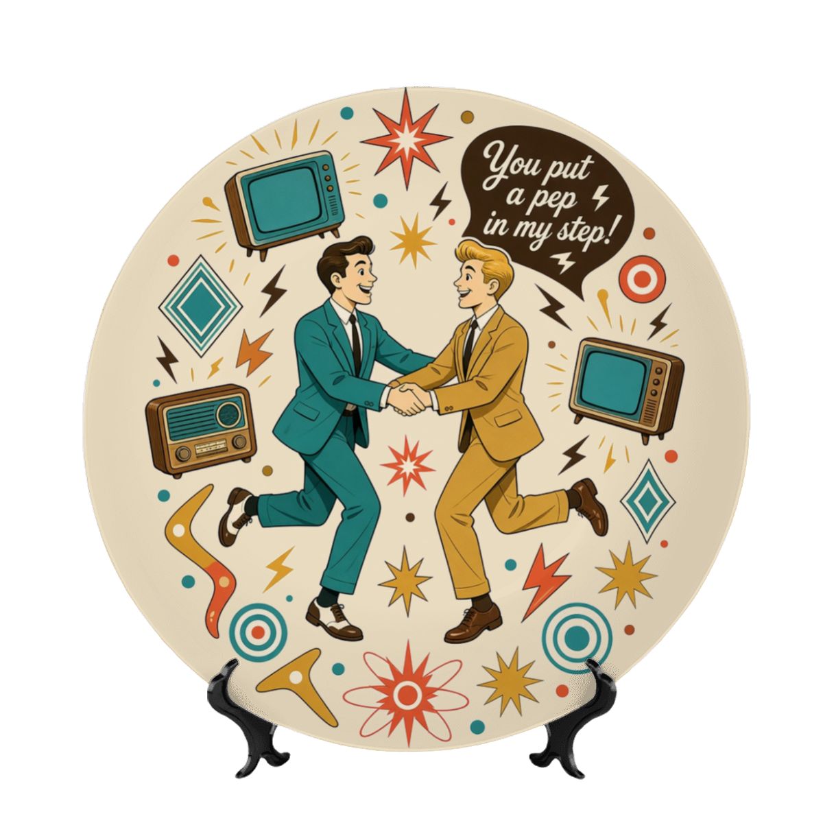 Mid-Century Modern Gay Couple Atomic Love Ceramic Decorative Plate