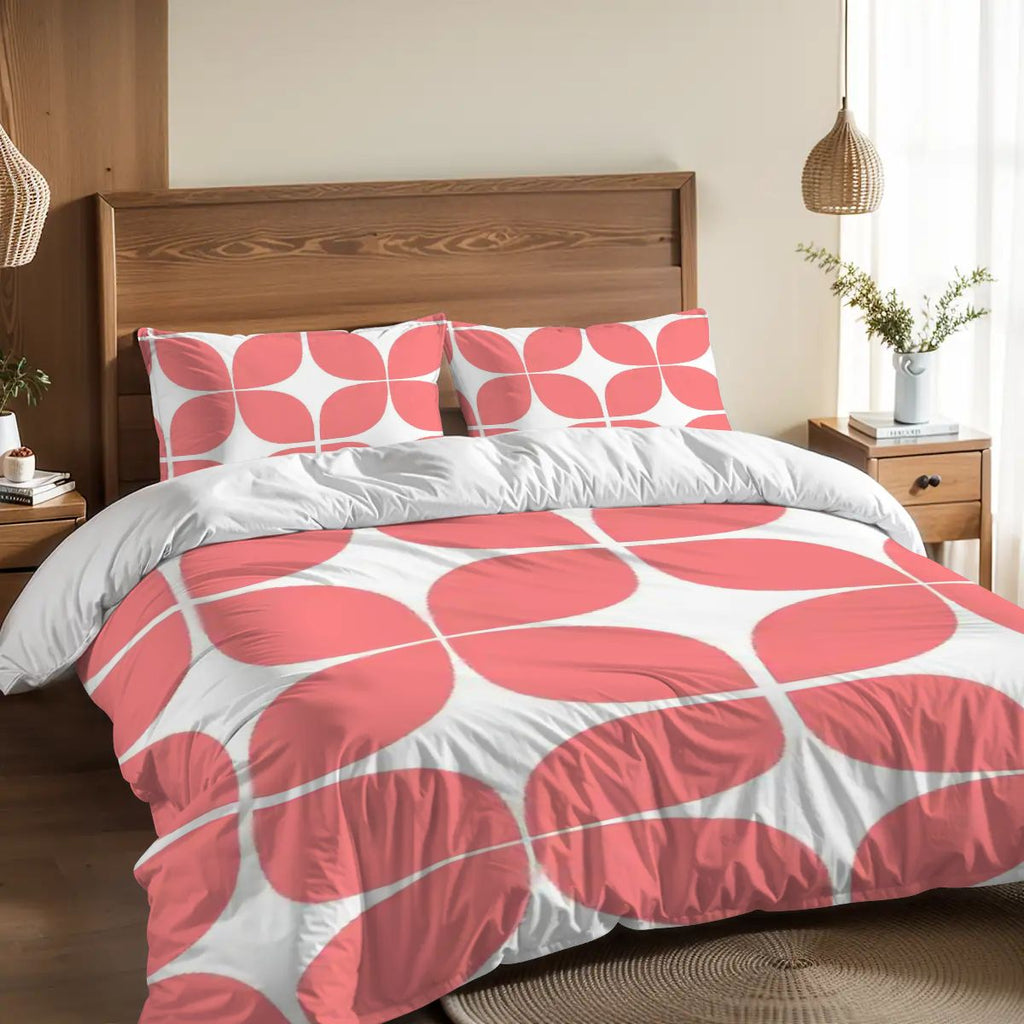 Mid-Century Modern Coral Geometric Duvet Cover Set