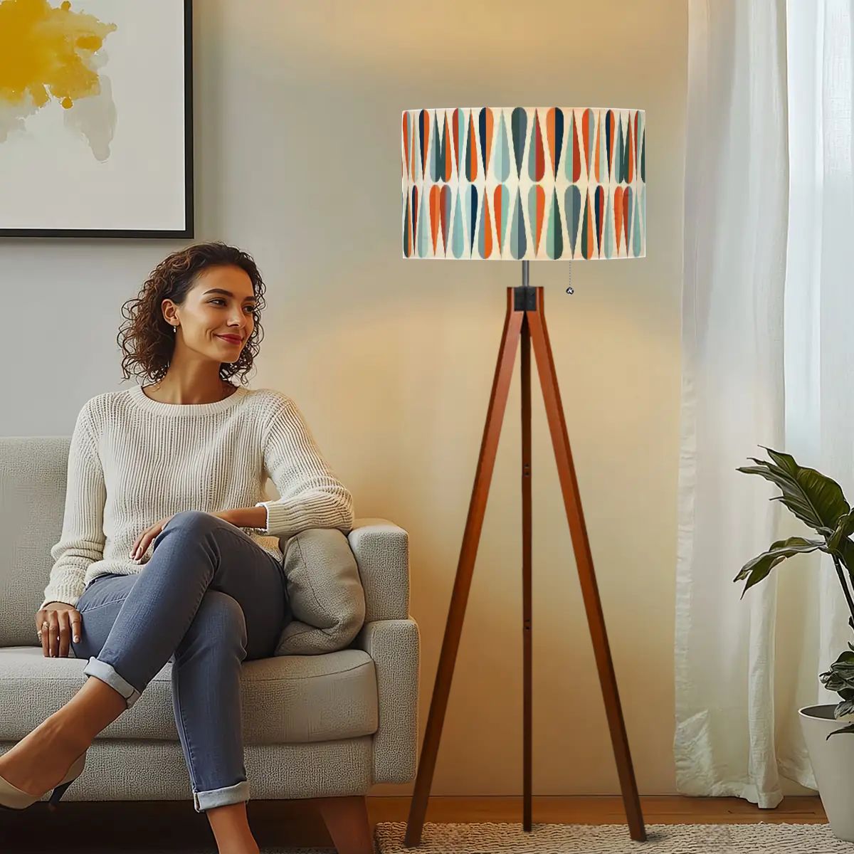 Mid-Century Modern Teardrop Geometric Tripod Floor Lamp